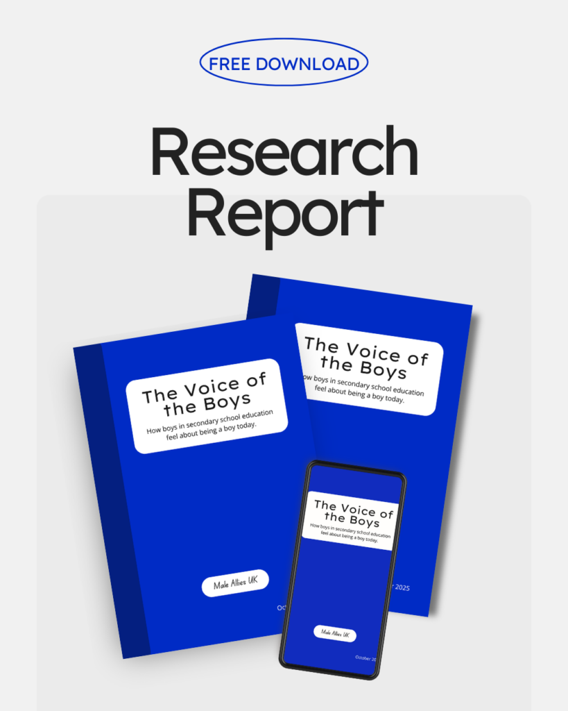 A mockup of copies of The Voice of the Boy research report - two paper and one mobile phone with it on the screen.