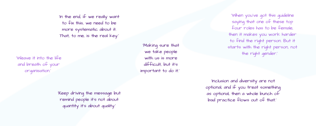 A montage of quotes from the report written in a handwriting script.